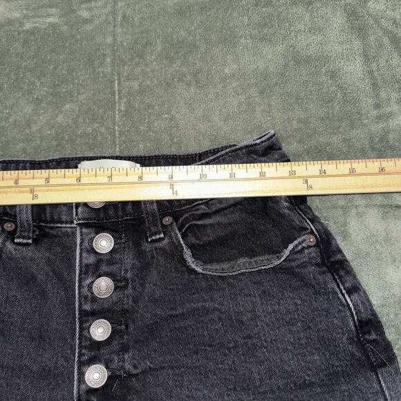 Abercrombie & Fitch Mom Short High Rise Size 26/2 Denim Shorts Raw Hem Black - Picture 6 of 8